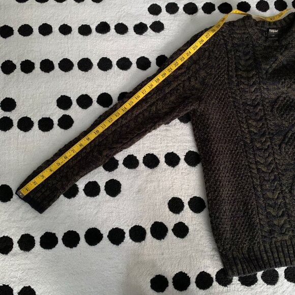 Vintage 90s Cable Knit Fisherman Chunky Sweater Large Black Olive Green Preppy - Picture 12 of 12